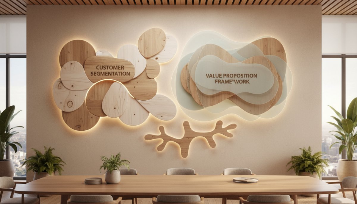 ターゲット顧客の課題分析とソリューション提案を示すボード