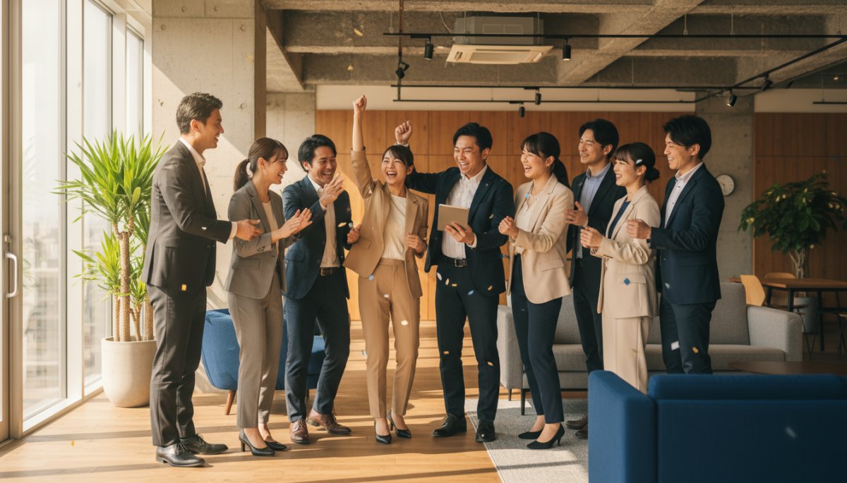 インサイドセールス運用の成功を喜ぶチームメンバー