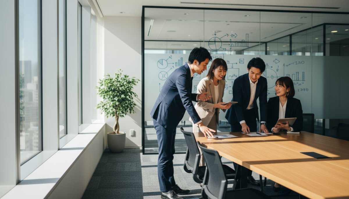 精度の高いターゲットリストを作成するために打ち合わせを行う営業現場のイメージ