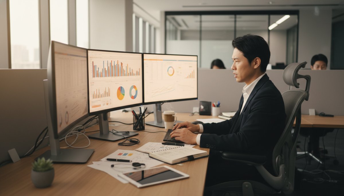 インサイドセールス導入後の成果安定に向けてデータ分析を行う様子