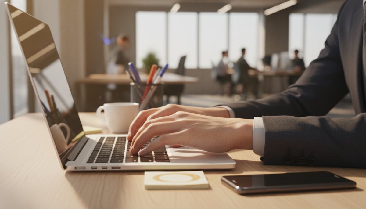 営業トークスクリプト改善のためノートパソコンで作業をするイメージ