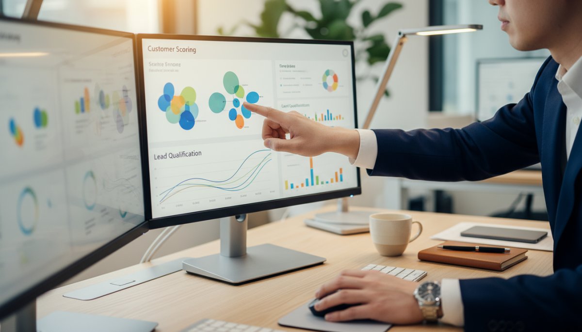 リードスコアリングの概念を示すビジュアル図解