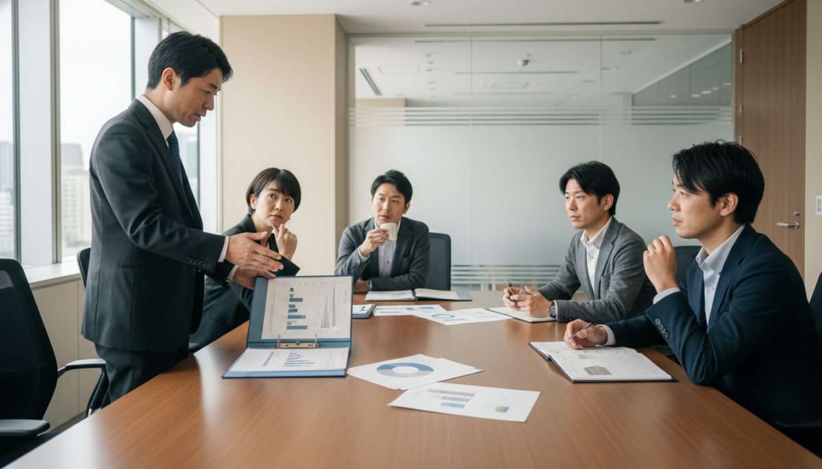 コンサルティング会社を比較検討する会議風景