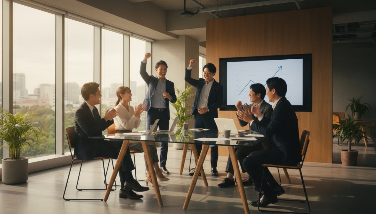 CRM成功事例に歓喜するイメージ