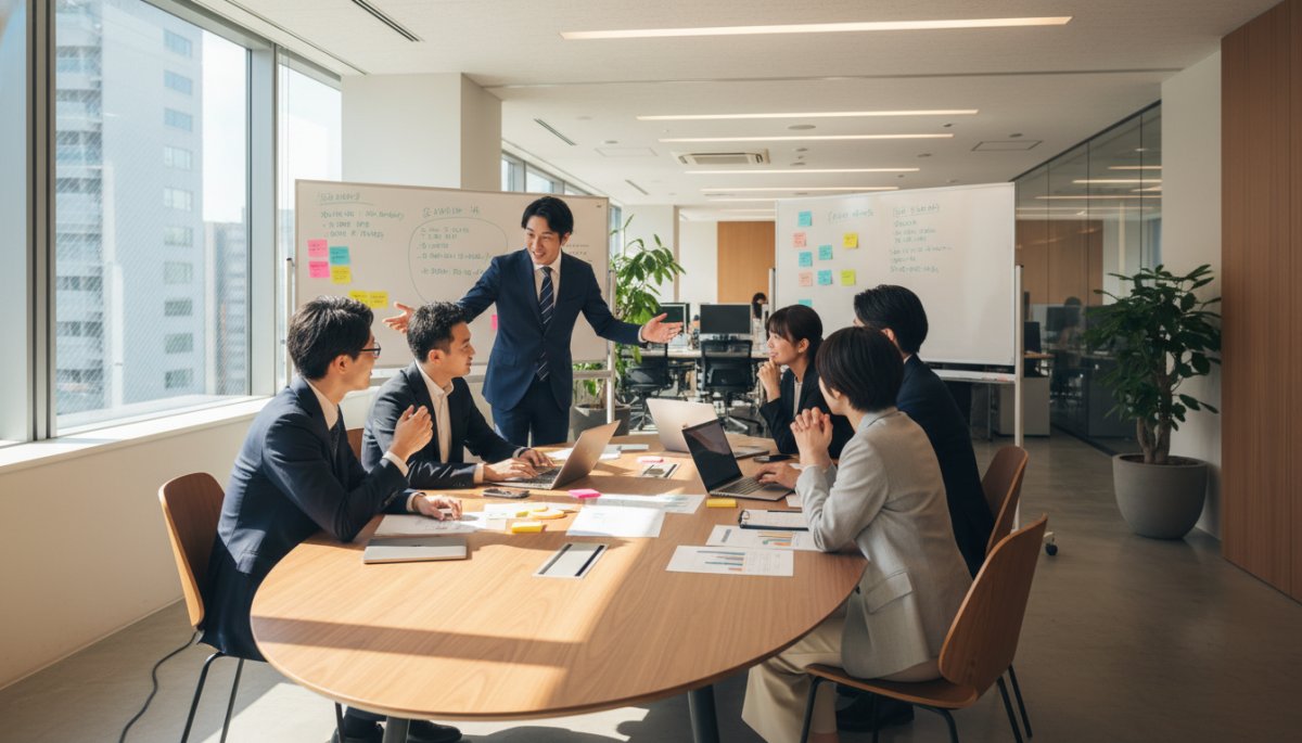 顧客セグメントの分析で商談化率向上について打ち合わせをする様子