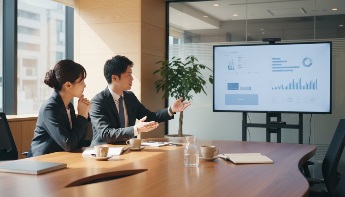 商談の受注率向上を目指し営業戦略を立てるイメージ