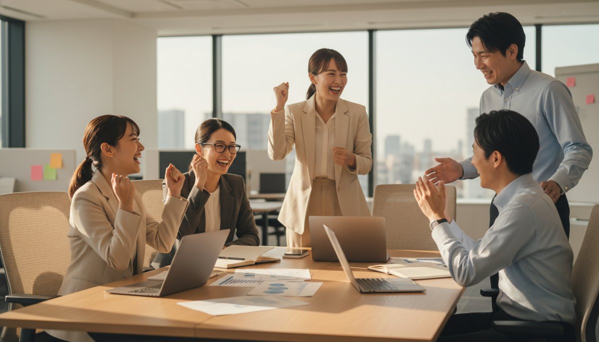 インサイドセールスの成功を祝うチームミーティング