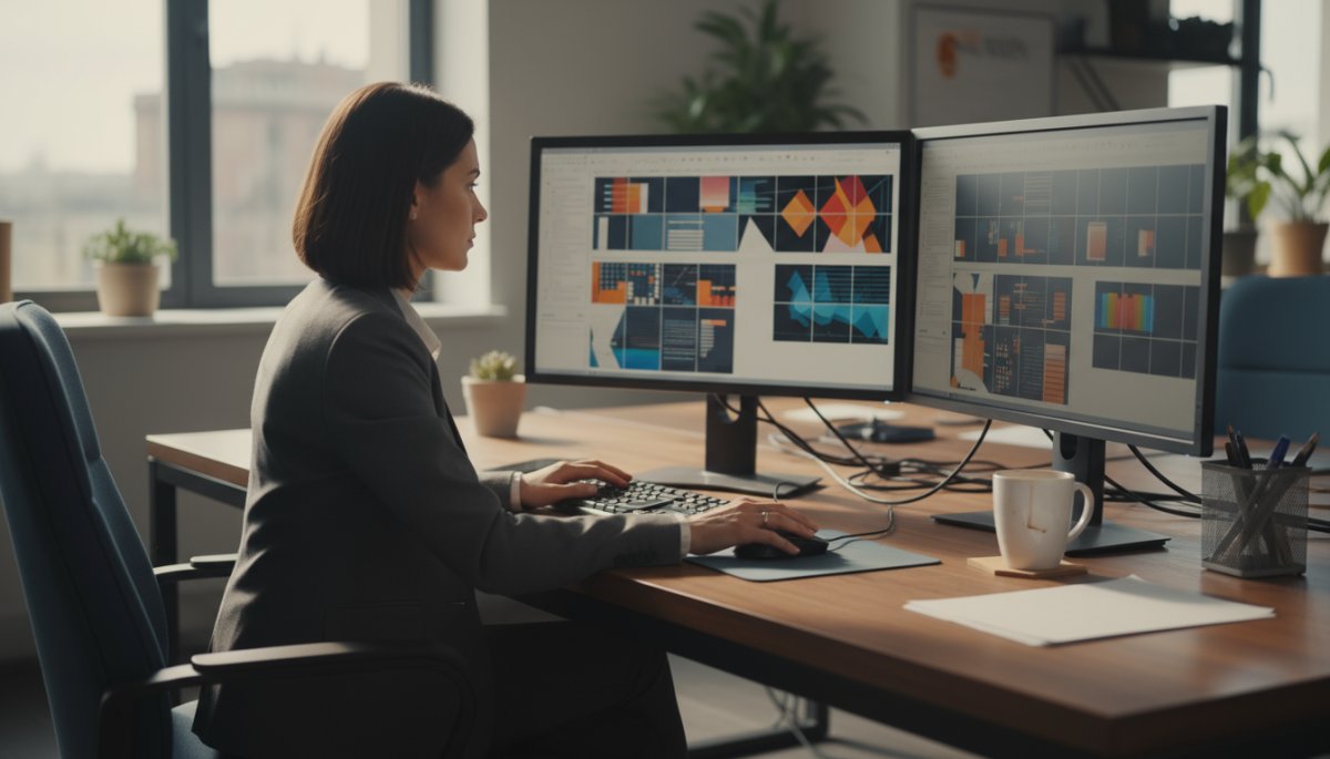 データ移行作業を行うビジネスパーソン