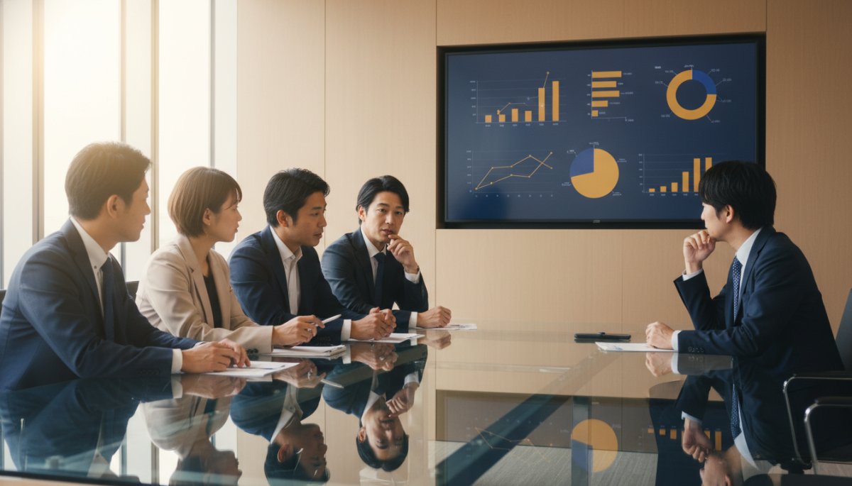 営業チームでのKPI管理とデータ分析の様子