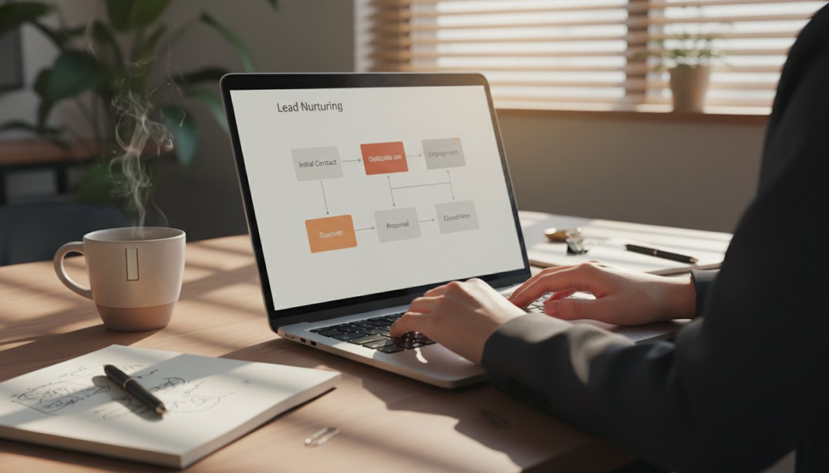 段階的に情報提供を行い、購買意欲を高めながら最終的な受注へと導くプロセスのイメージ