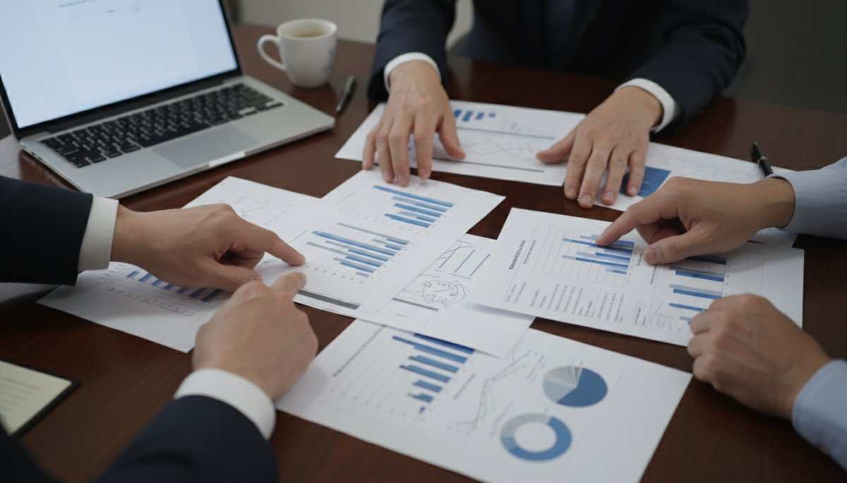 データ分析と営業戦略を検討するビジネスパーソン