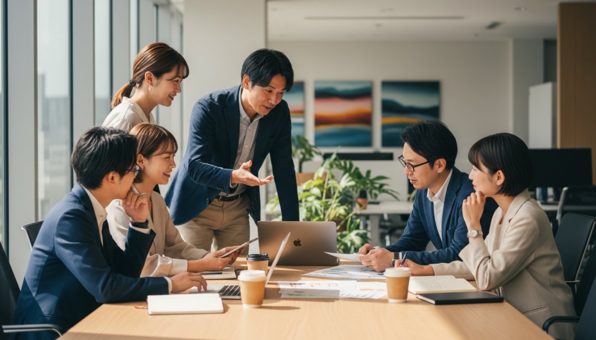 営業チームの成功を祝うビジネスシーン