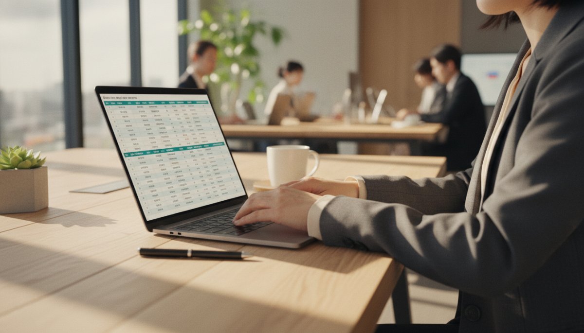 オフィスのパソコンでデータ管理をするイメージ