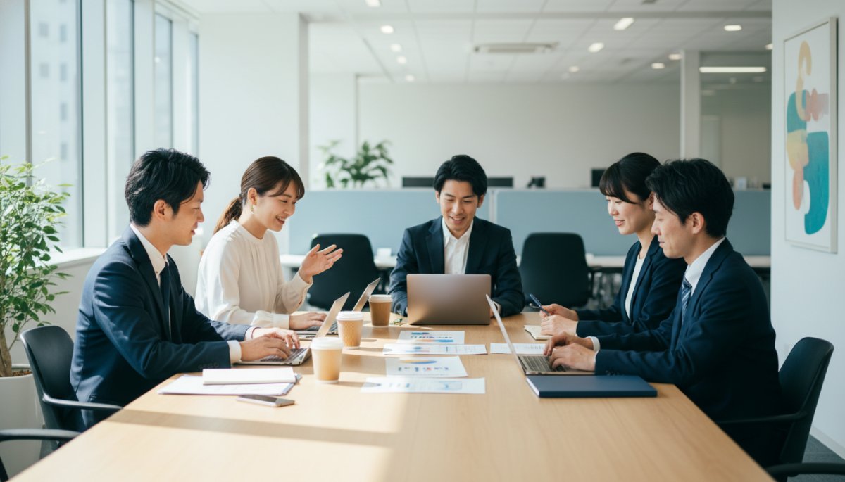 オフィス内で商談を進めている様子