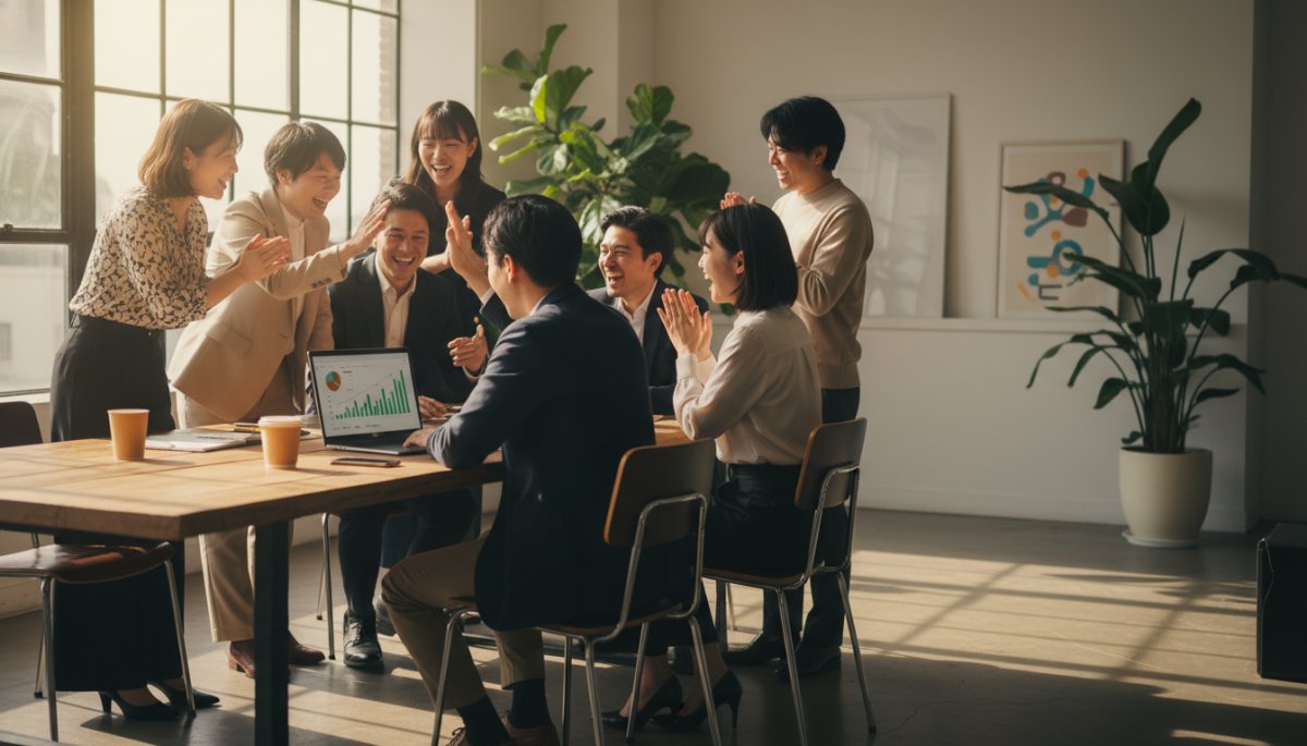 インサイドセールスで成果を出して喜びを分かち合う風景