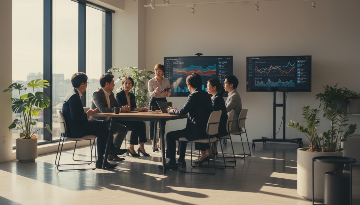 インサイドセールス評価制度の設計方法に関して打ち合わせをする様子