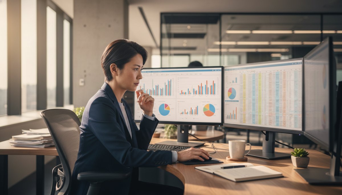 アポ獲得率を高める精度の高いリストの設計に取り組むビジネスパーソン