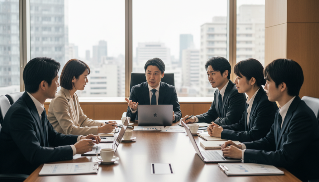 商談について打ち合わせをする様子