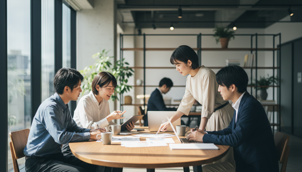 営業分業について打ち合わせをする様子